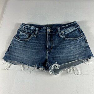 Silver Jean Shorts Women 29* Mid Rise Boyfriend Blue Cut Offs Denim Jorts Tag 27